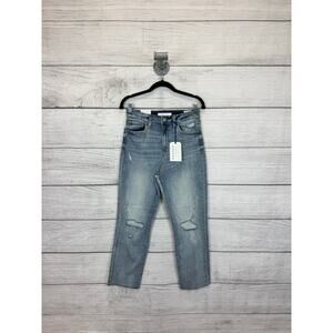 Eunina Women's Ally Ultra High Rise Straight Leg Distressed Crop Jeans Size 7